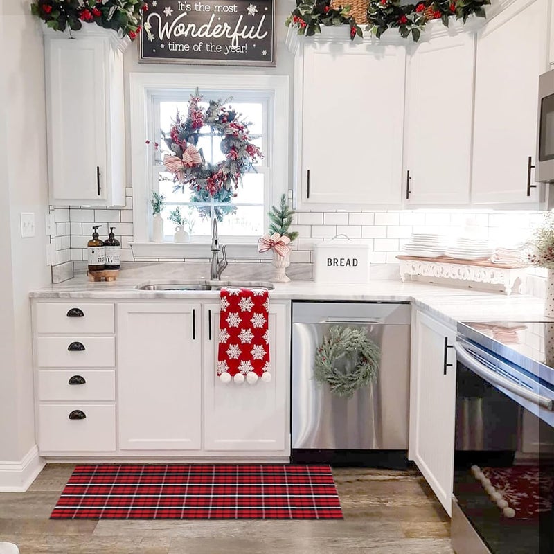 Fallovea Christmas Rugs Red and Black Plaid, 24'' x 52'' Area Rugs Outdoor Indoor Front Porch Doormat Cotton Hand-Woven Layered Door Mats for Entryway Patio Entryway Laundry Bedroom Living Room - Image 5